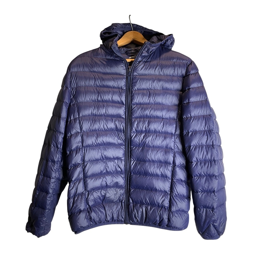 Wantdo White Duck Down Puffer Hoodie Lightweight Packable Zip Up Casual Blue L